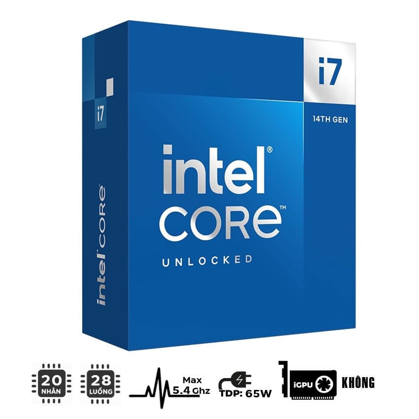 CPU INTEL CORE I7 14700F(UP TO 5.4GHZ, 20 NHÂN 28 LUỒNG, 33MB CACHE, 65W)